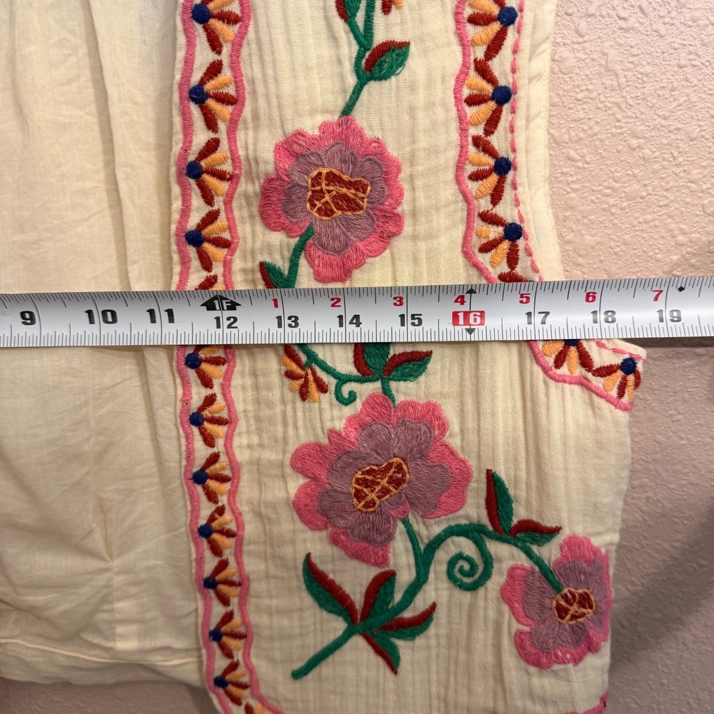 Zara Womens Embroidered Floral Vest Cream Cotton Gauze Boho Festival Size Medium - Picture 7 of 8